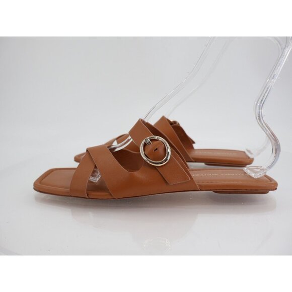 Stuart Weitzman Villa Slide Sandal Size 12 Brown Leather Strappy Flats Slip on - Picture 5 of 11